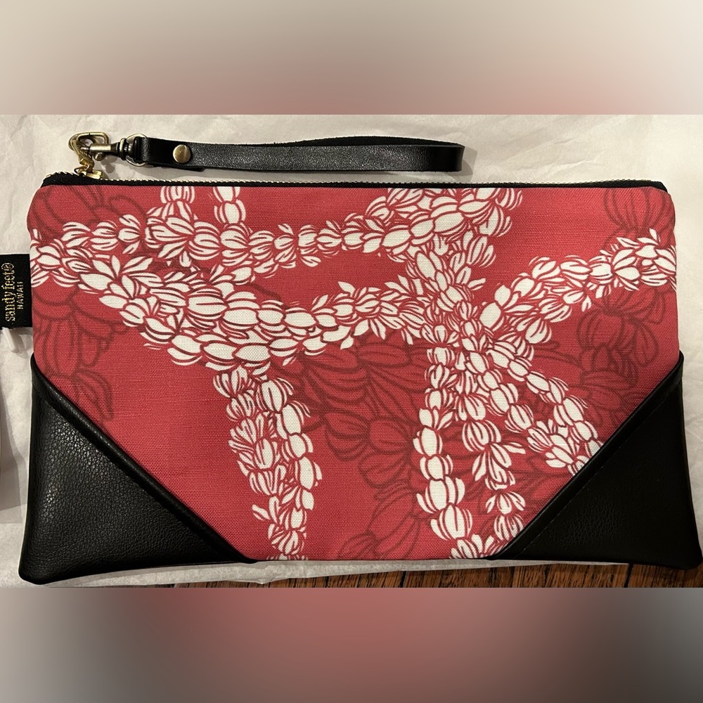 Brand new! Large clutch with leather strap in Berry